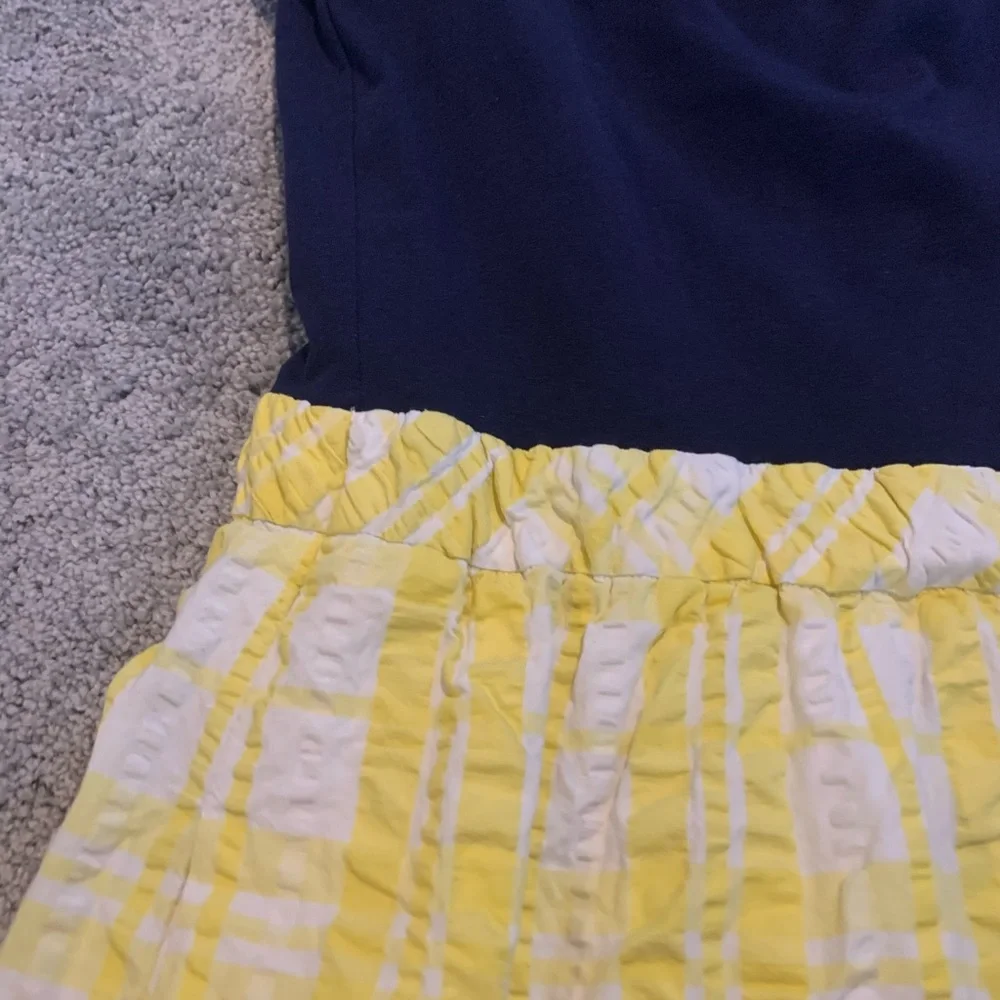 Lilly Pulitzer strapless navy ruffles yellow plaid - Picture 4 of 6
